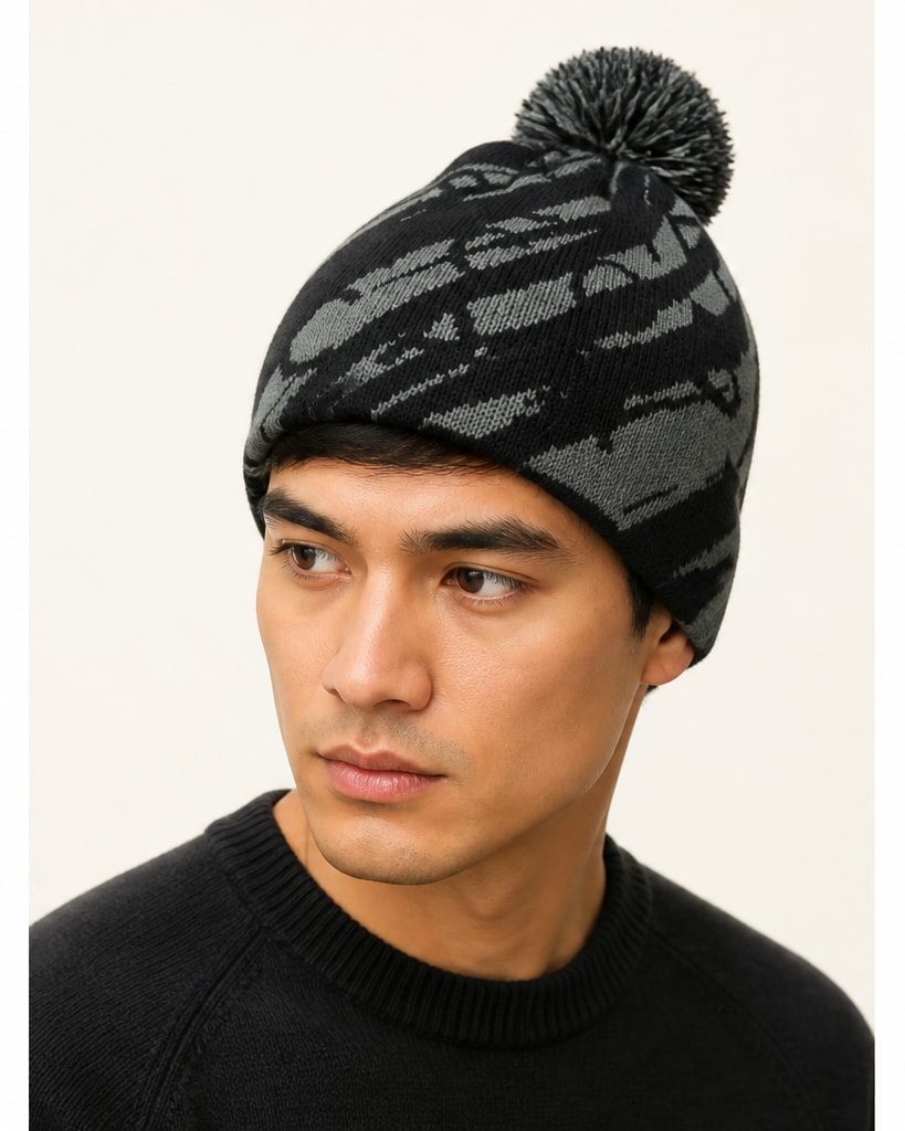 Acrylic Cotton Grey Jacquard Fashion Comfort Beanie