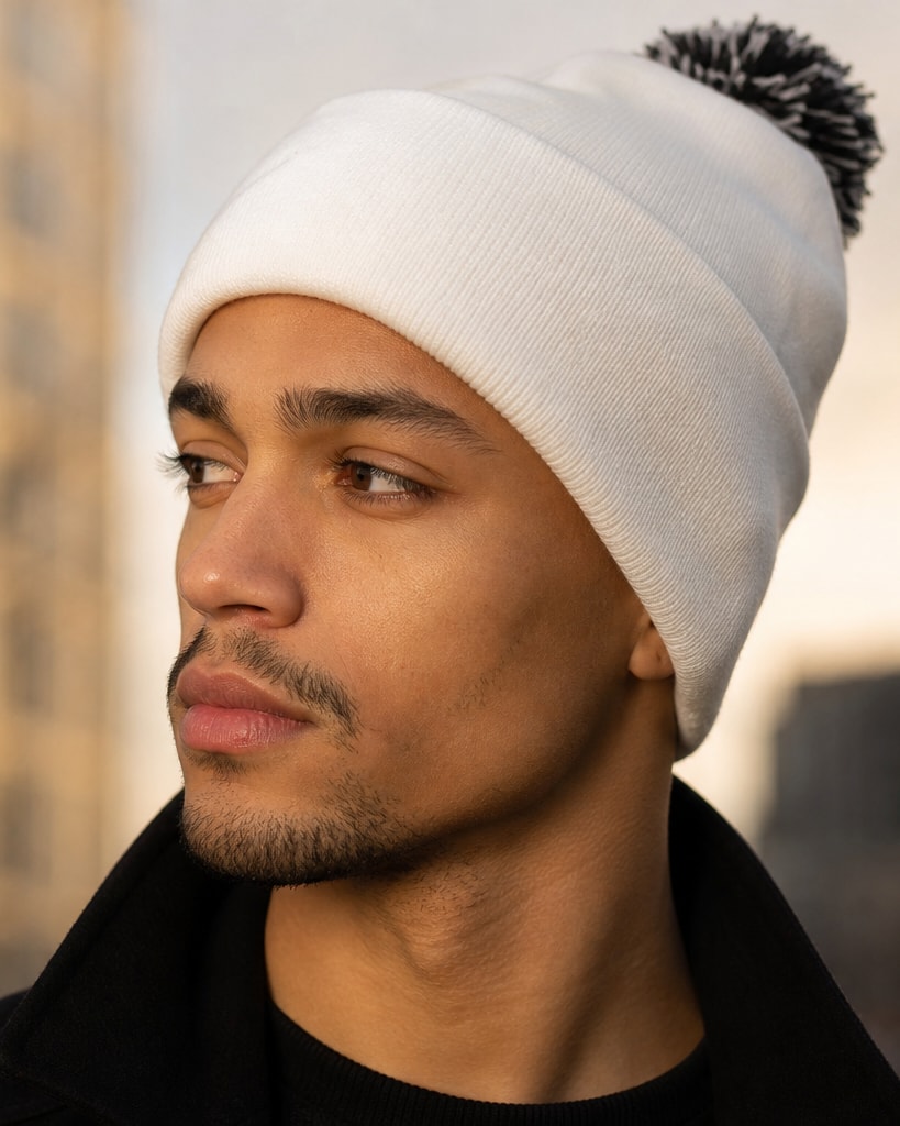 Acrylic Logo White Embroidered Beanie