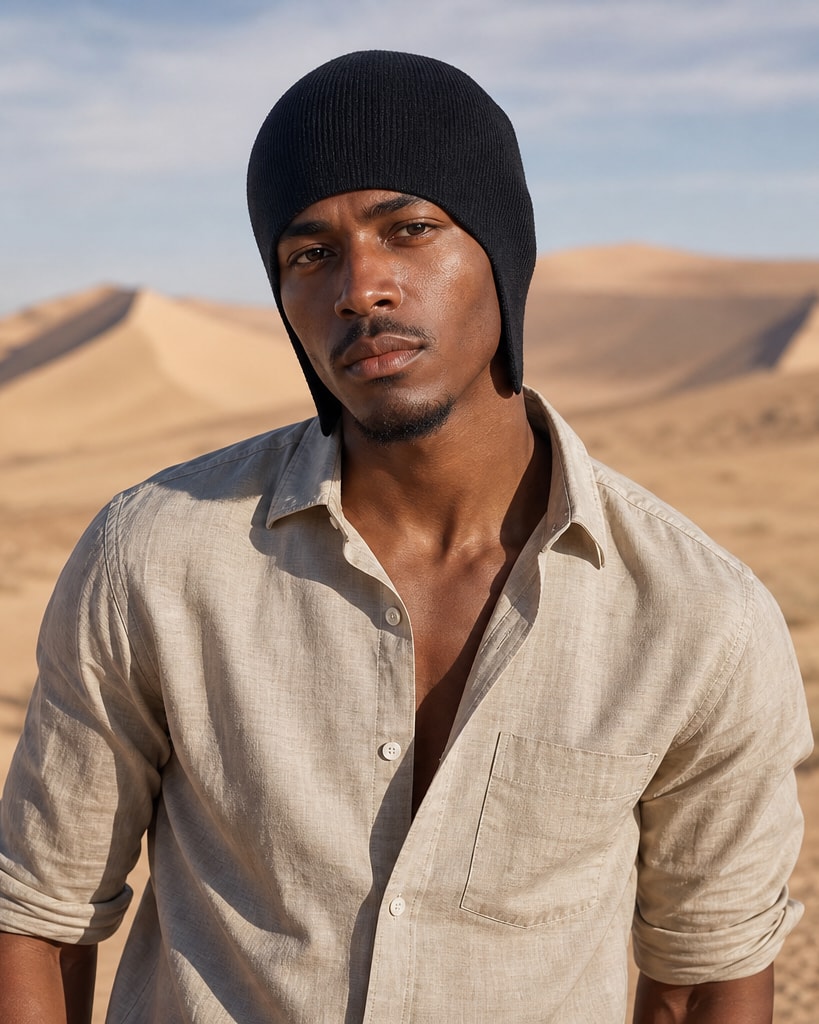 Black Acylic Wearable Inside a Helmet knit Hat