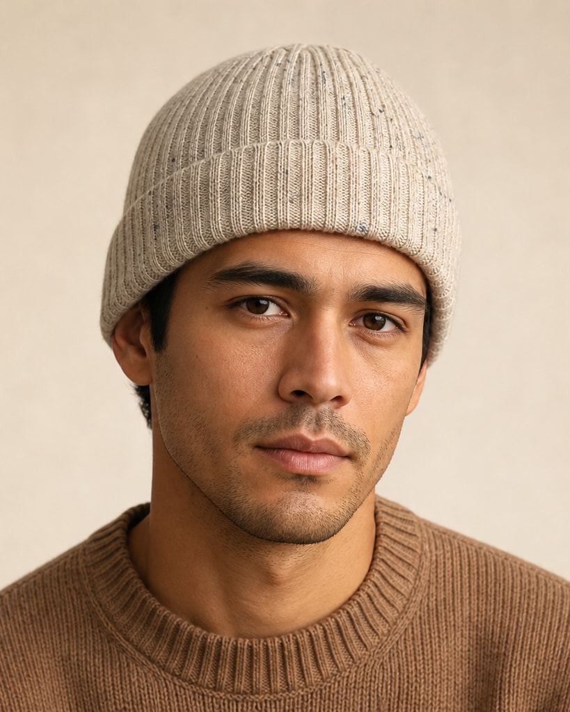 Acrylic Nylon Wool Beige Nep Yarn Knit Beanie