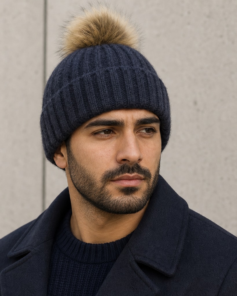 Blue Mohair Acrylic Fashion Knit Beanie