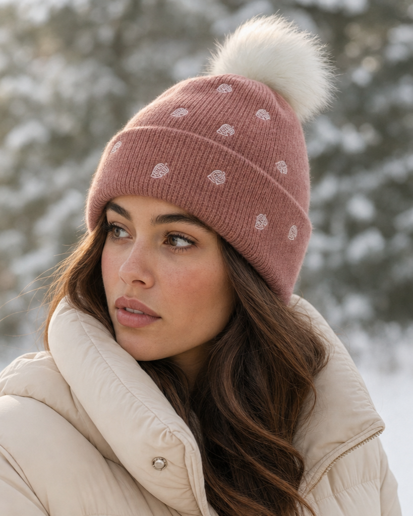 Red Wood Leaf Acrylic Fashion Knit Beanie
