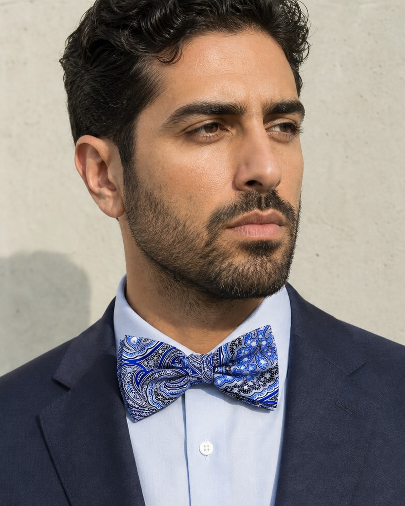 Blue MultiColour Flower Silk Printed Trendy Bow Tie