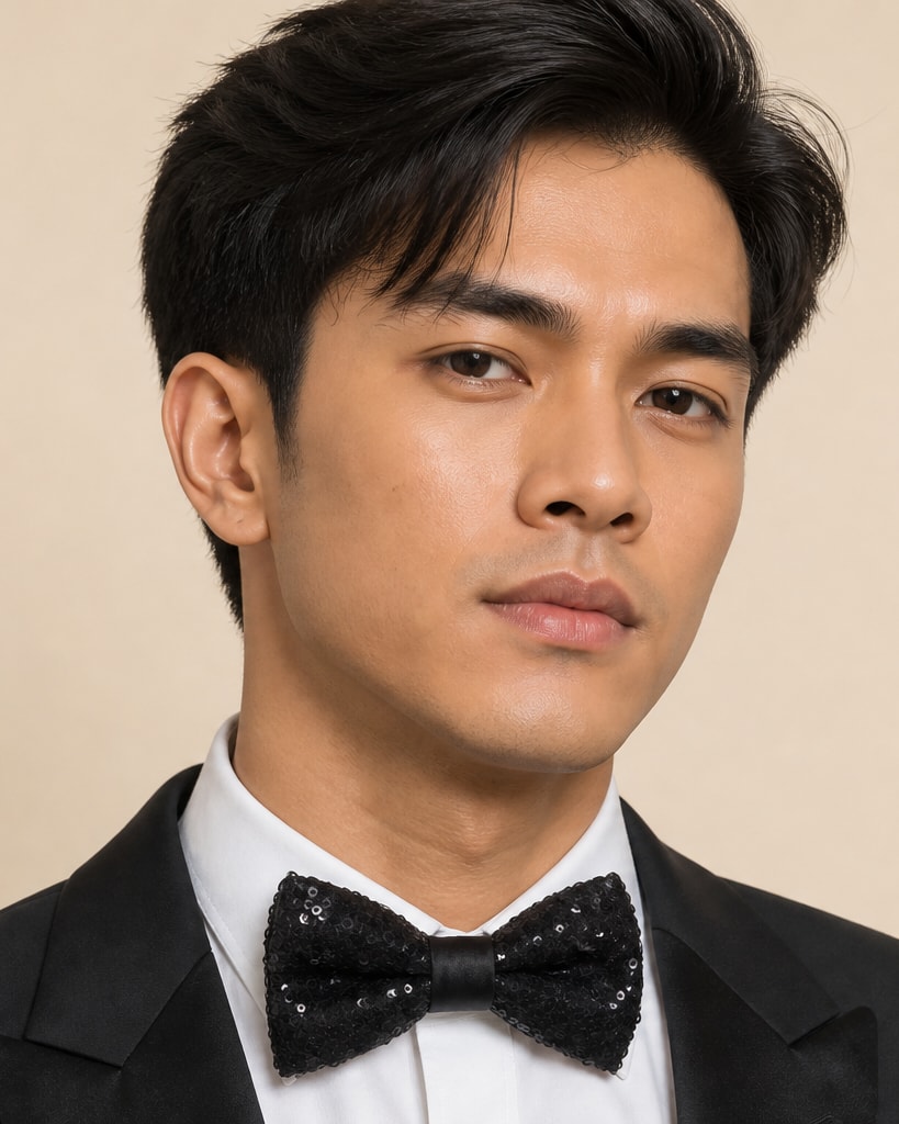 Black With Sequin Polyester Ceremony Bow Tie