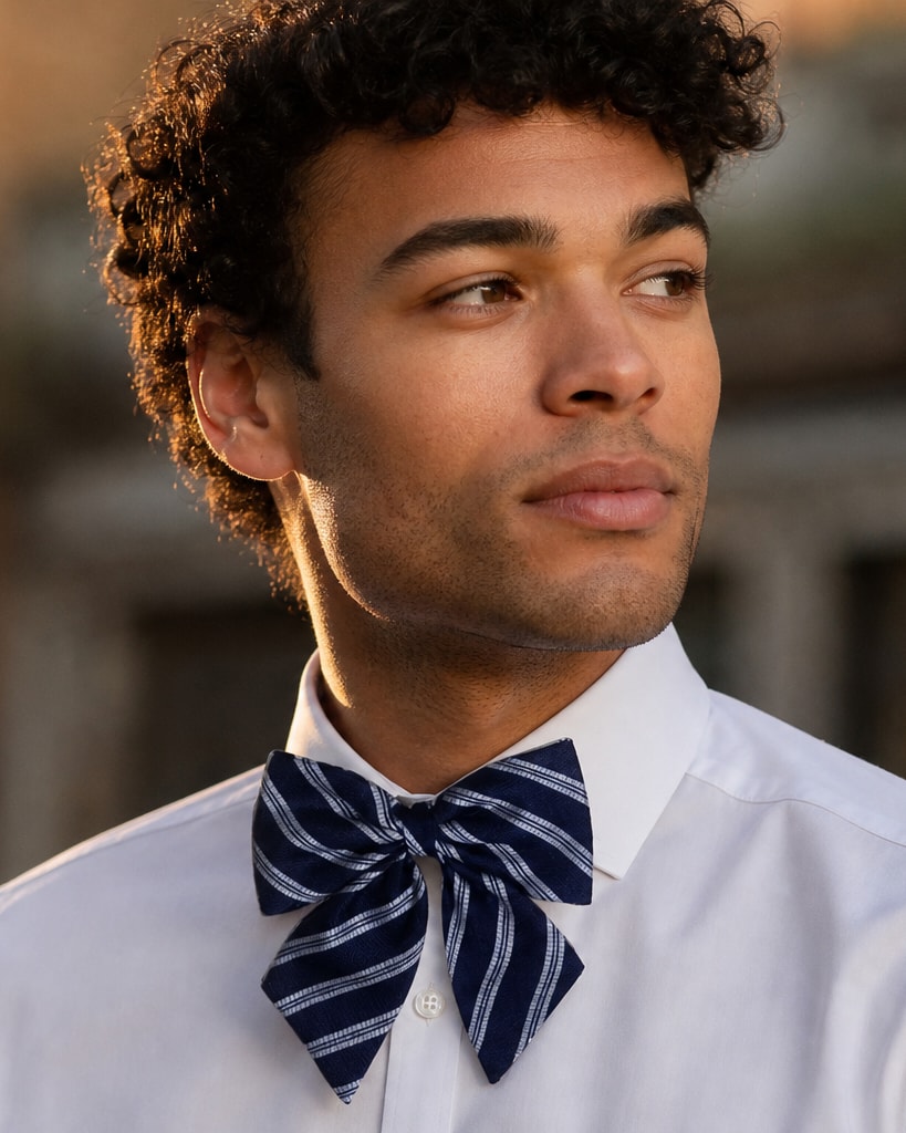 Navy Polyester Jacqaurd Fashion Bow Tie