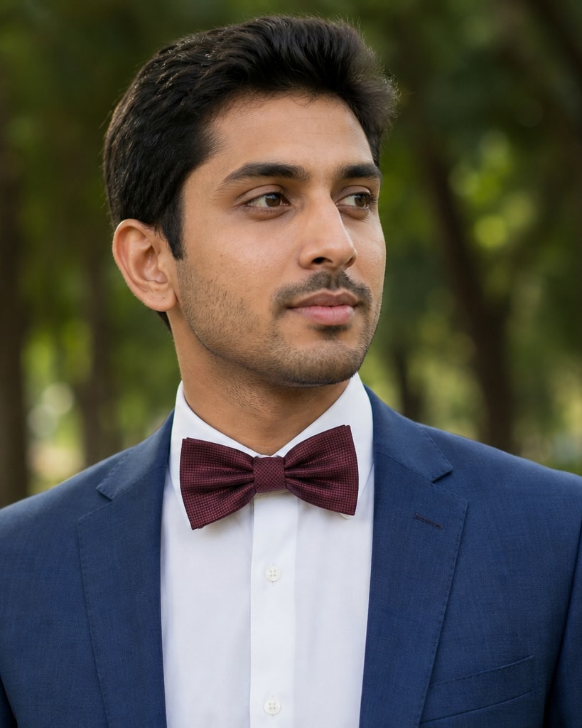 Wine Black Polyester Tartan Classical Bow Tie