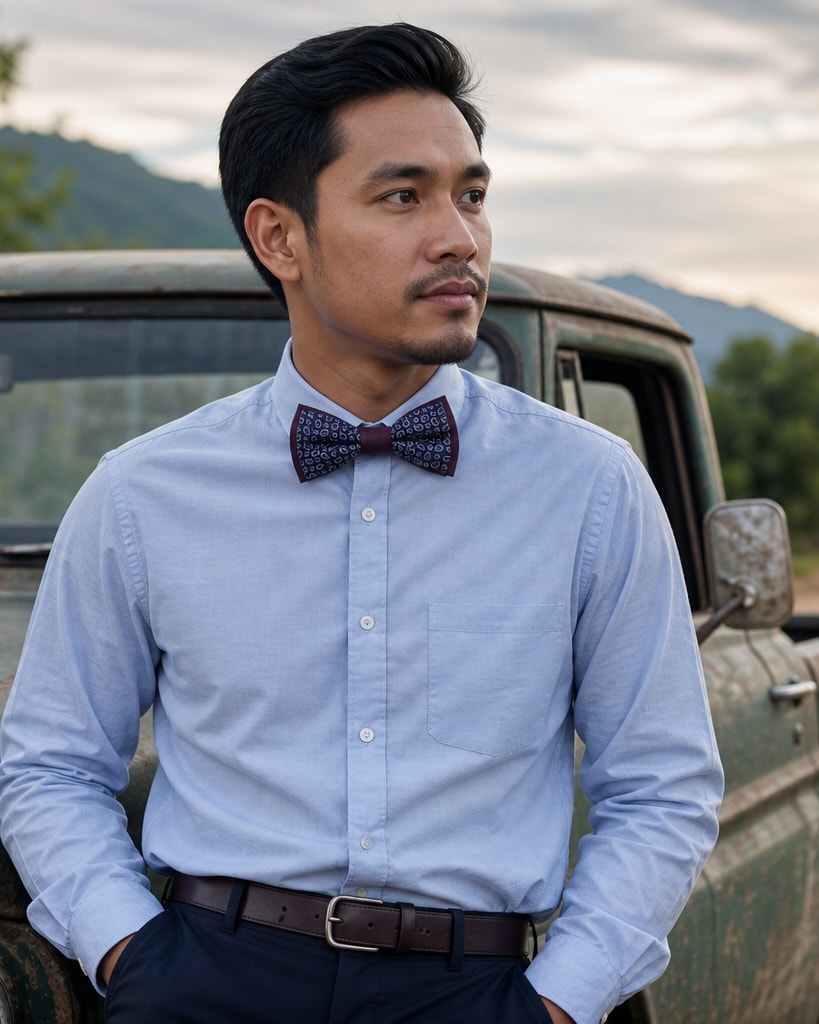 Navy and Dark Red Polyester Fashion Ceremony Bow Tie