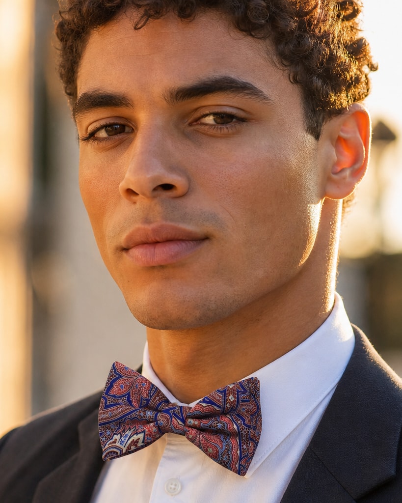 Wine Multicolour Silk Trendy Bow Tie