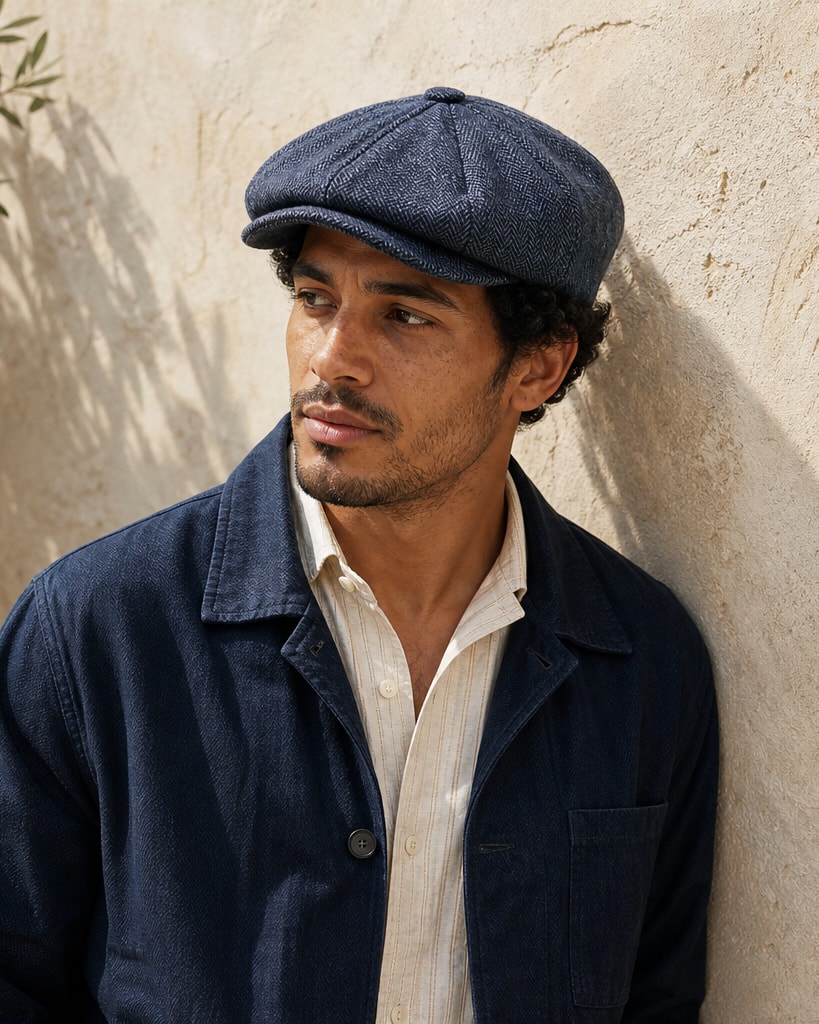 Navy Wool Polyester Fashion 8 Pannel Cap