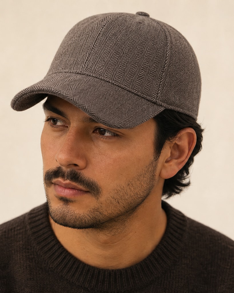 Khaki Polyester Wool Herringbone Embroider Golf Cap