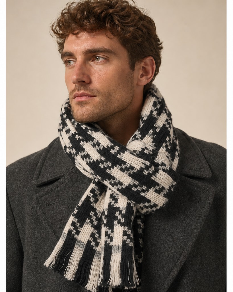 Grey Off White Acrylic Fashion Jacquard Scarves