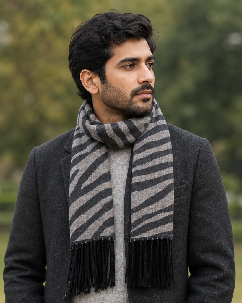 Black Recycle Polyester Comfort Jacquard Scarf