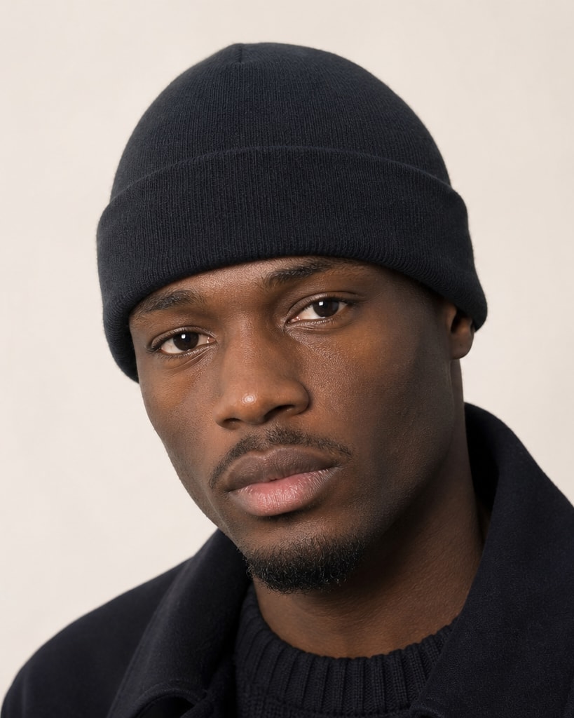 Navy Wool Polyester Fashion Beanies