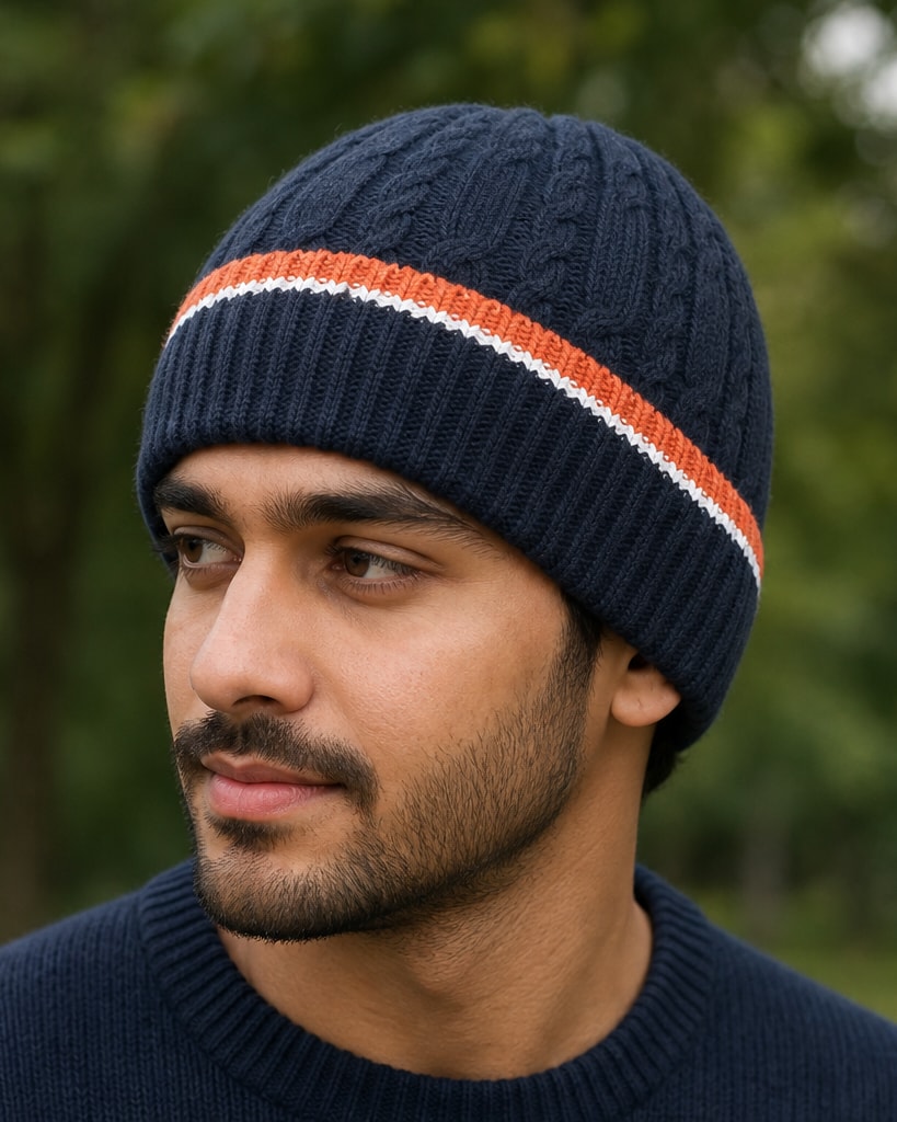 Navy Black Acylic Wool Fashion Knit Hat
