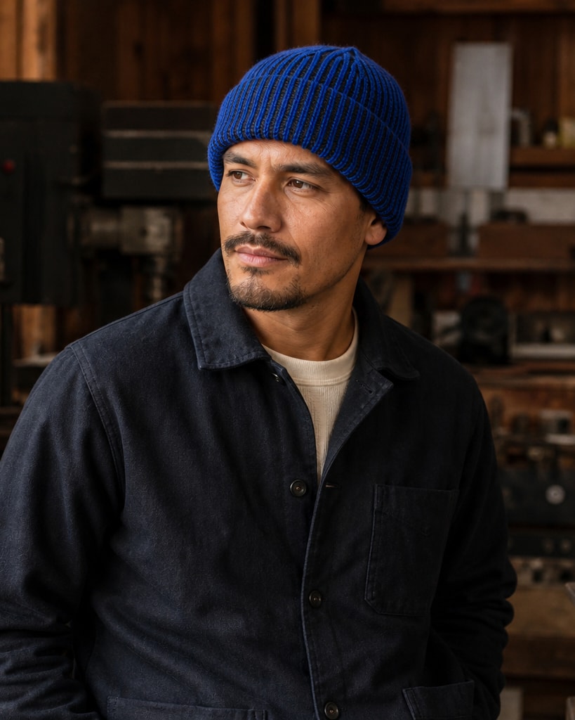 Light Navy and Black Acylic Comfort Knit Hat