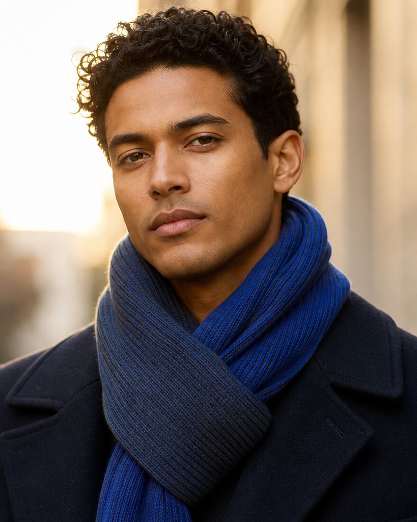 Blue and Black Acrylic Fashion Knit Scarf