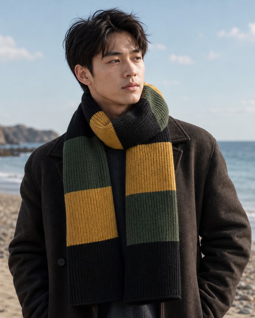 Black Green Mustard Acrylic Fashion Knit Scarf