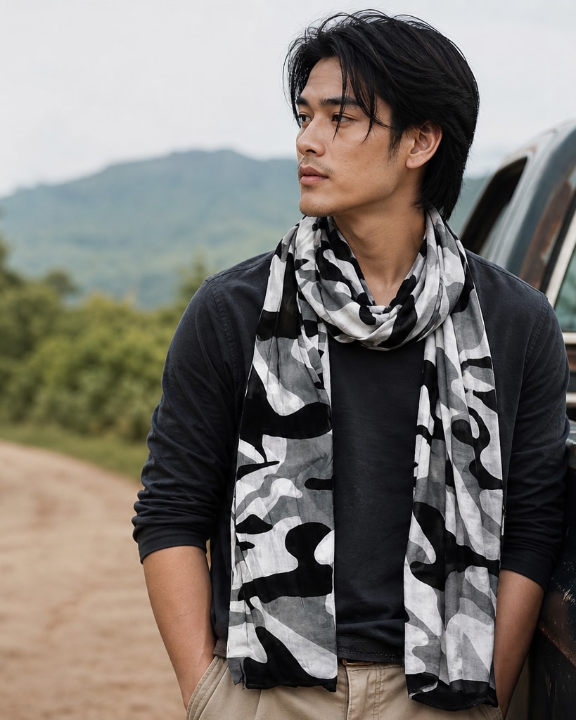 Black Modal Camouflage Print Scarves