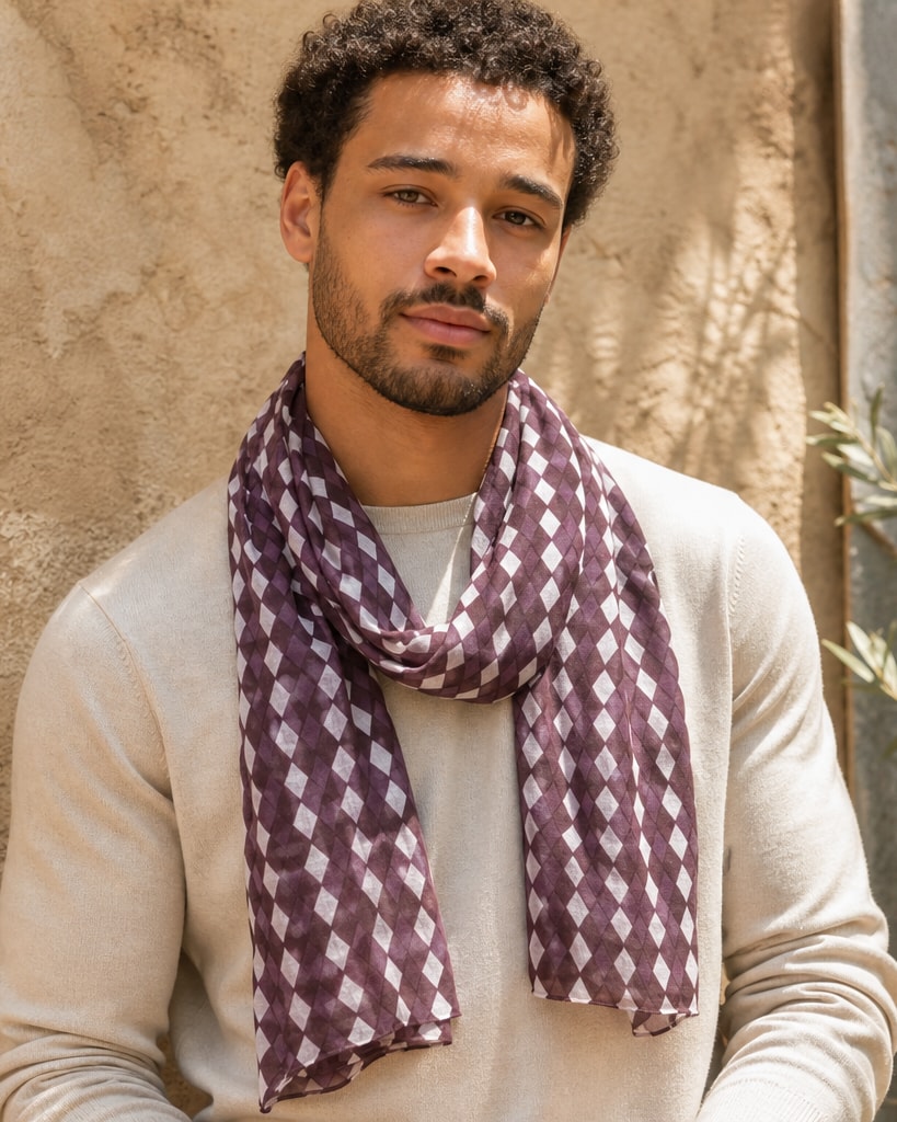 Wine Cotton Modal Classical Comfort Print Scarves