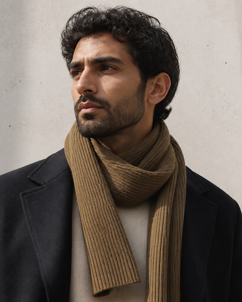 Khaki Cotton Business Knit Scarf