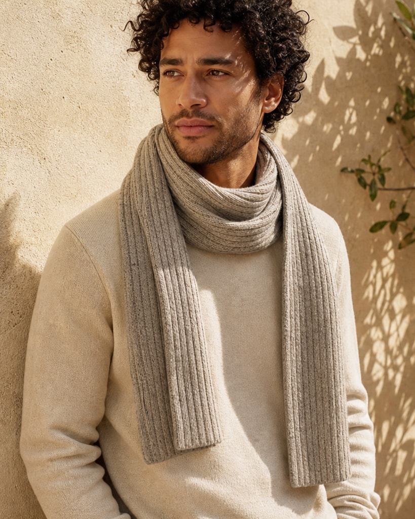 Beige Cotton Blended Nep Yarn Fashion Knit Scarf