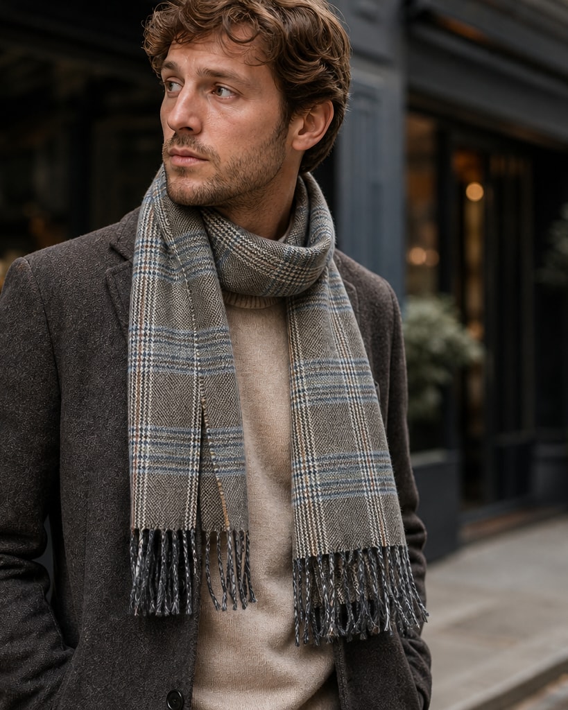 Grey Acrylic Classical Woven Scarf