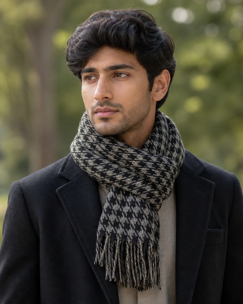 Black Acrylic Fashion Woven Scarf