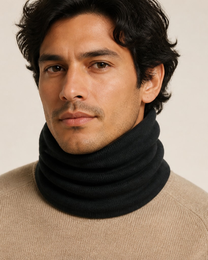 Black Solid Colour Acylic knitted logo Snood