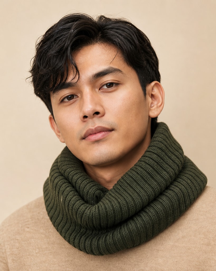 Olive Green Cotton Embroidered logo Knit Snood