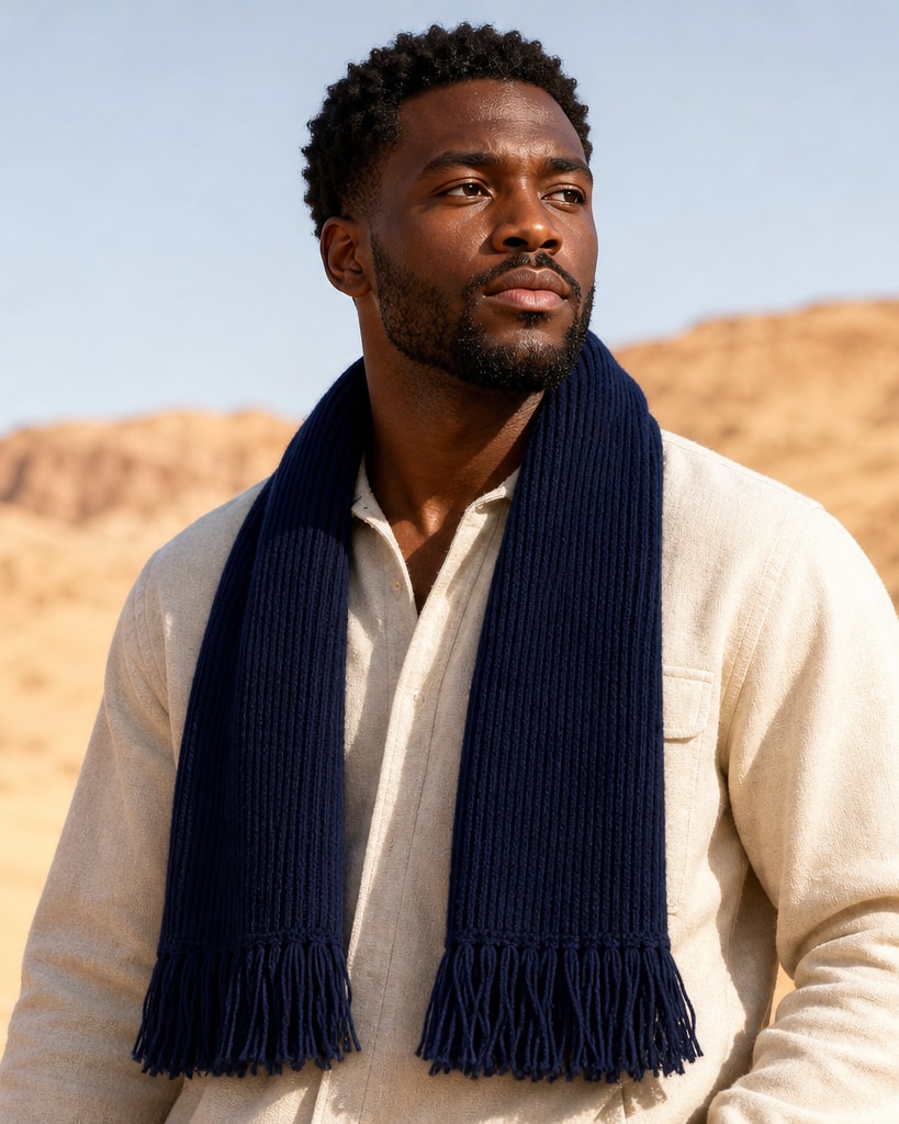 Navy Acylic Spandex Comfort Knit Sports Scarf