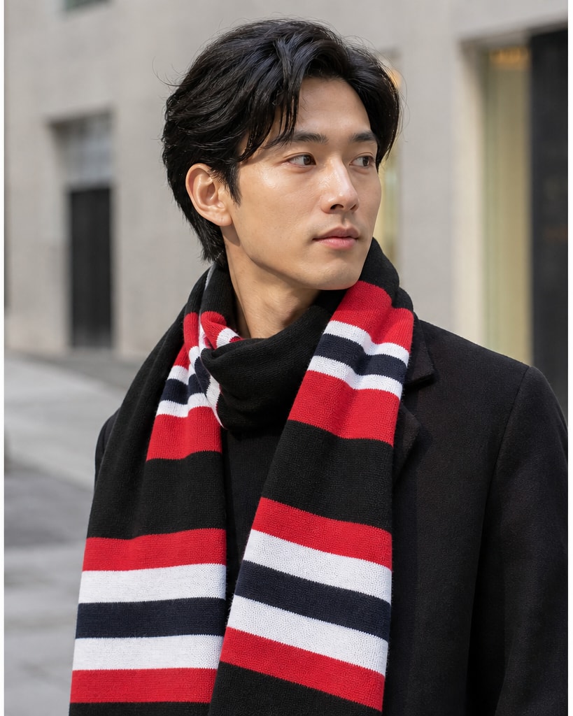 Red Black Acylic Comfort Knit Sports Scarf