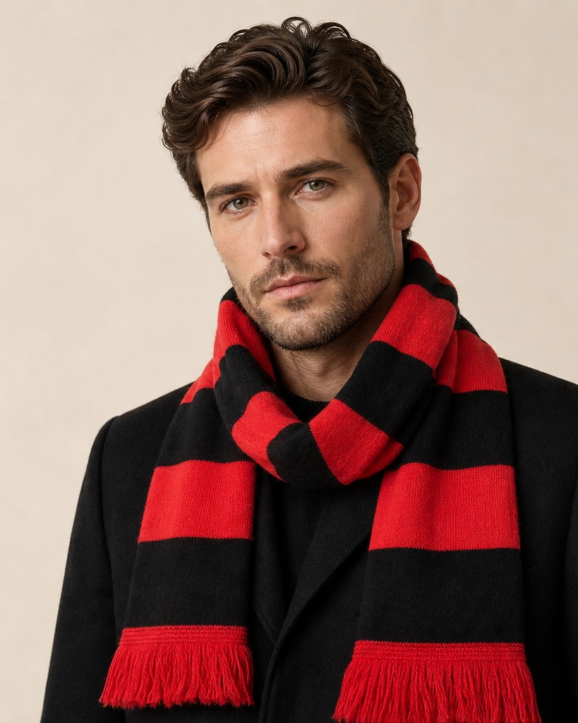 Red Black Acylic Comfort Knit Sports Scarf