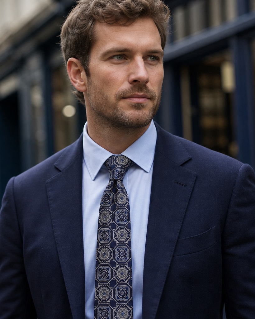 Navy Silk Fashion Jacquard Neckties