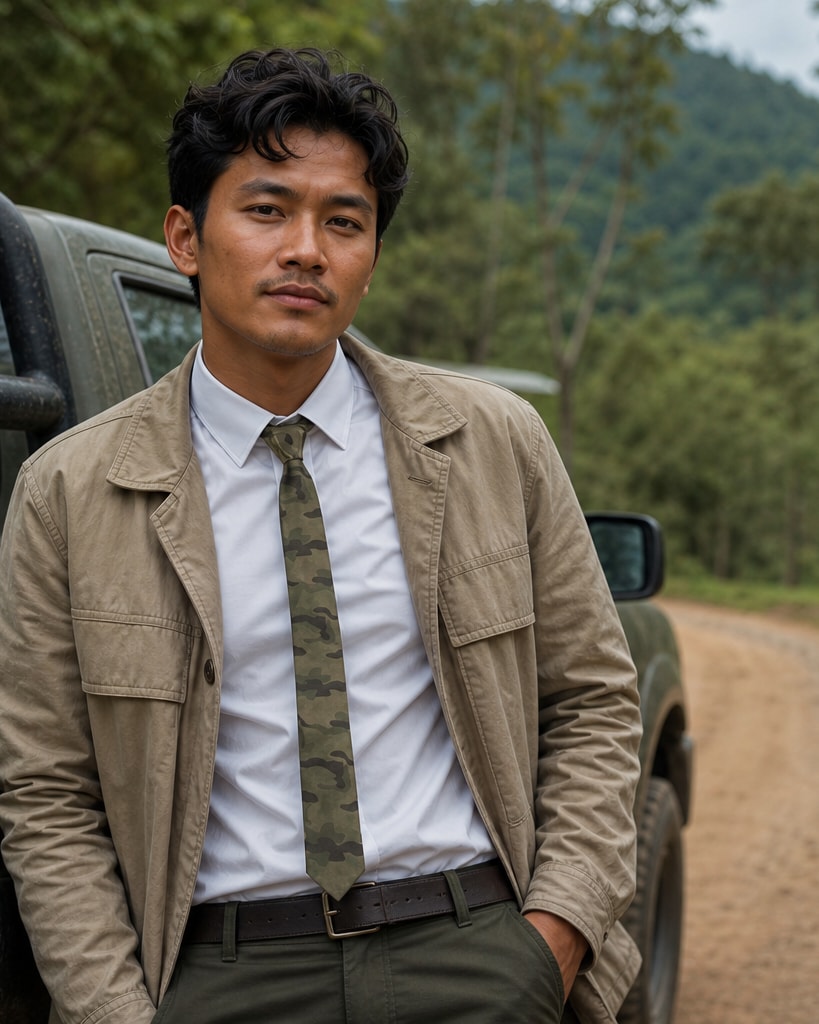 Green Camouflage Silk  Luxury Fashion Tie