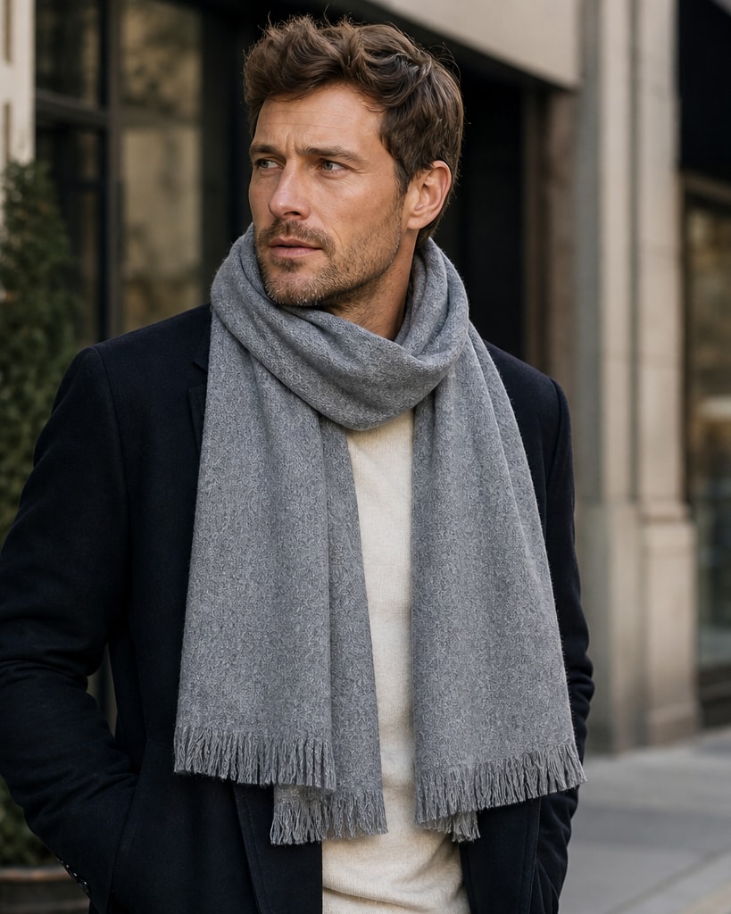 Grey Melange Acrylic Pure Comfort Woven Scarf