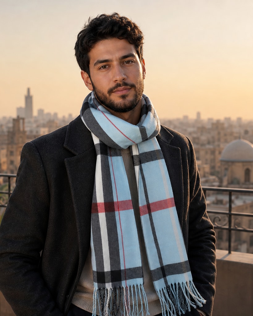 Sky Blue Wool Pure Comfort Luxury Woven Scarf