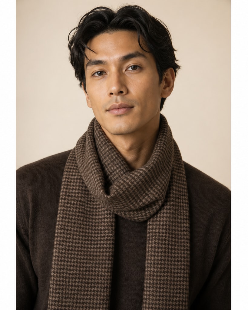Dark Rust Wool Pure Comfort Houndstooth Scarf