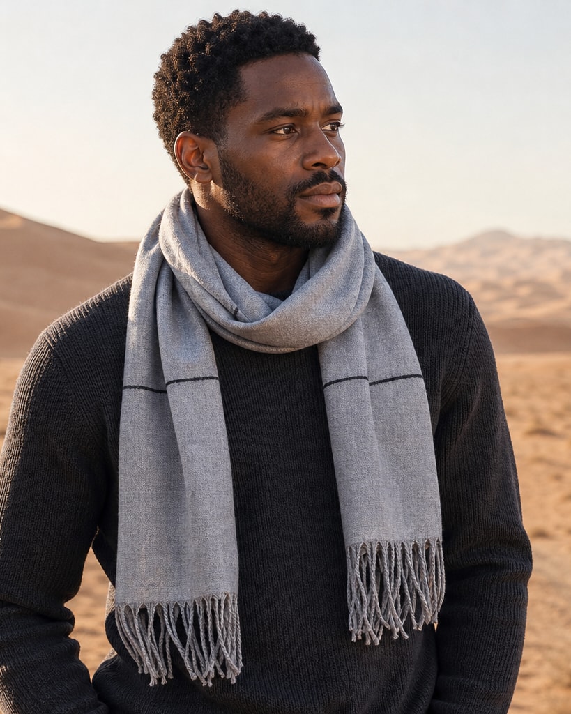 Grey Melange Silk Wool Comfort Woven Scarf
