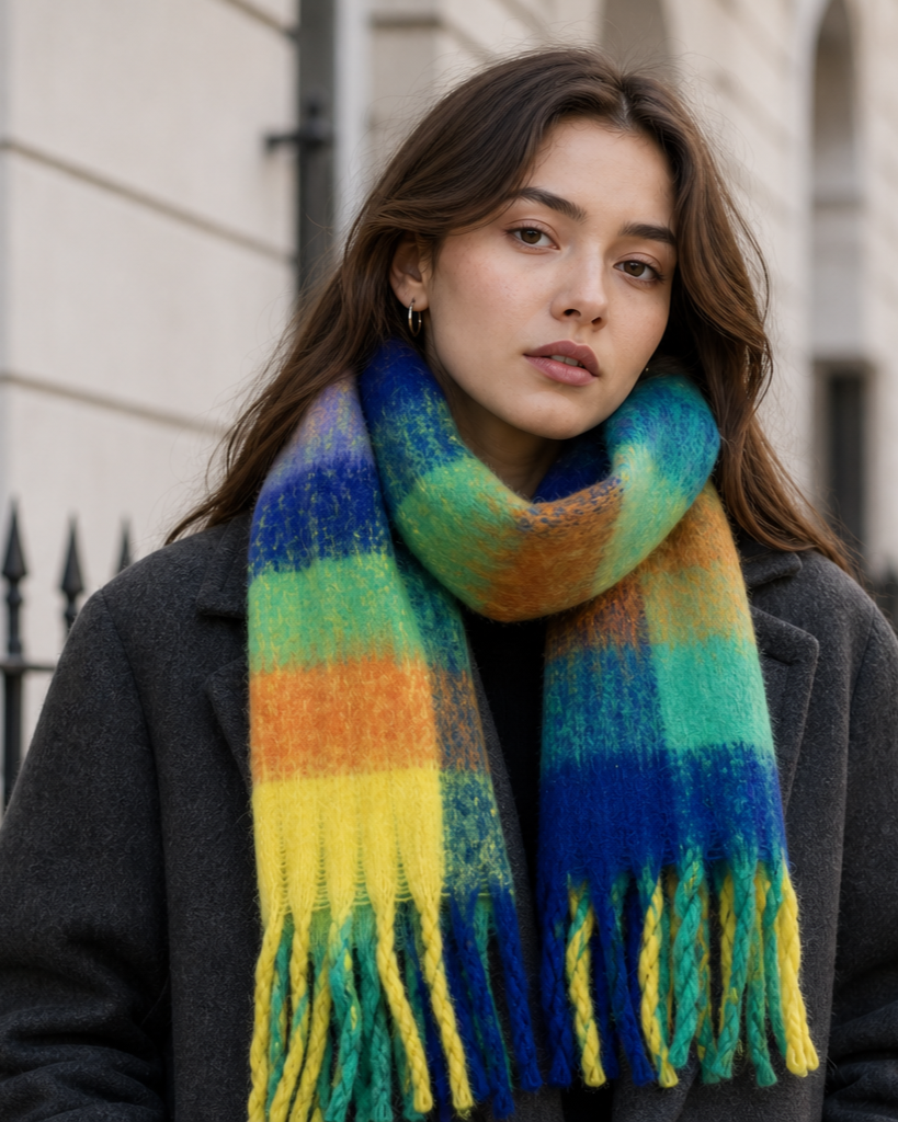 Blue Green Multi Polyester Fashion Woven Scarf