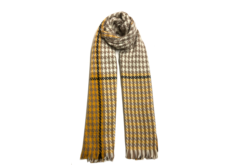 EXJS23002 Yellow Houndstooth Acrylic Comfort Jacquard Scarves