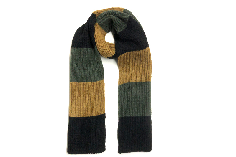 EXKS23013 Black Green Mustard Acrylic Fashion Knit Scarf