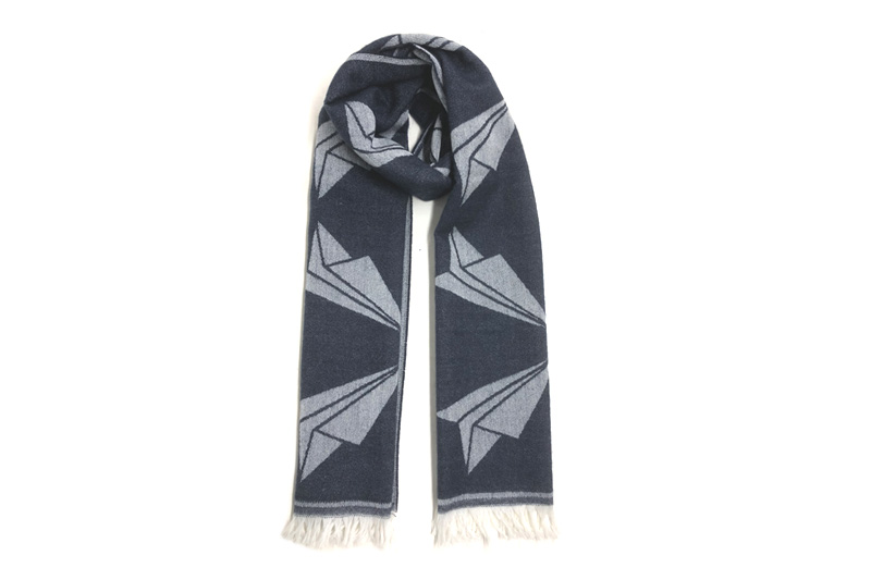 EXWS23013 Navy Off white Wool and Acrylic Fashion Woven Scarf
